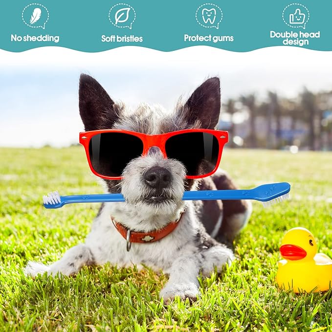 Gerrii 200 Count Dog Toothbrush Double Headed Pet Toothbrush Long Handle Dog Tooth Brushing Kit Soft Bristles Pet Tooth Brush for Doggy Cat and Most Pets Teeth Cleaning Dental Oral(Blue)