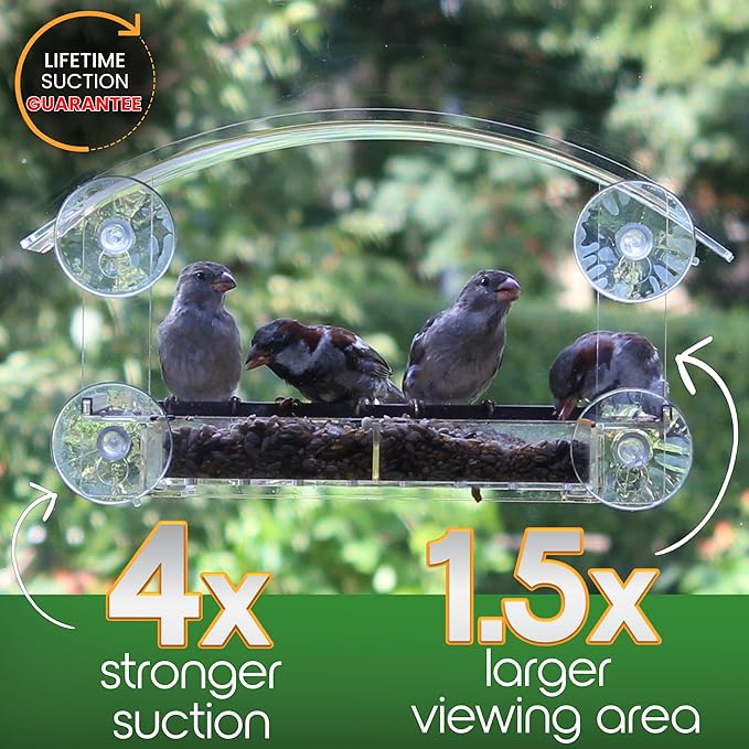 Window Bird Feeder with Strong Suction Cups - (Upgraded 2025 Model) Clear Acrylic Feeder Window for Cats Bird House Gift