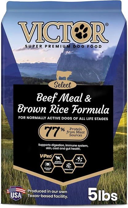 VICTOR Super Premium Dog Food – Select Beef Meal & Brown Rice Formula for Immune and Gut Health – Gluten-Free Beef Meal Dry Dog Food for All Normally Active Dogs of All Life Stages, 5 lbs