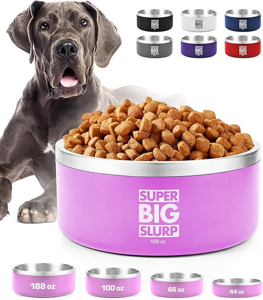 Tuff Pupper Heavy Duty Insulated Dog Bowl | Double Wall Stainless Steel Dog Food Dish | Non-Slip Spill Proof Dishwasher Safe Cat Bowl | Water Dish for Feeding Large Medium Small Pets (188oz, Pink)