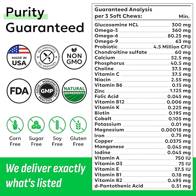 BARK&SPARK Dog Vitamins & Supplements - Multivitamin Chewable Treats for Dogs - Glucosamine Chondroitin for Joint Support + Omega for Skin & Coat + Probiotics - Multi Vitamin for Pets Health - 120Ct