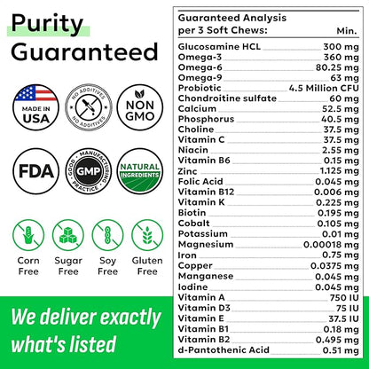 BARK&SPARK Dog Vitamins & Supplements - Multivitamin Chewable Treats for Dogs - Glucosamine Chondroitin for Joint Support + Omega for Skin & Coat + Probiotics - Multi Vitamin for Pets Health - 120Ct