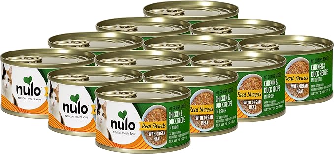Nulo Real Shreds with Organ Meat Wet Canned Cat Food, Chicken & Duck, 2.8 Ounce, 12 Cans