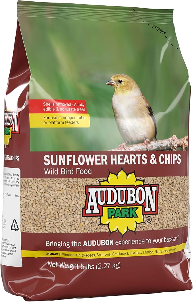 Audubon Park Sunflower Hearts & Chips Wild Bird Food, No Mess Sunflower Seeds for Birds, 5-Pound Bag