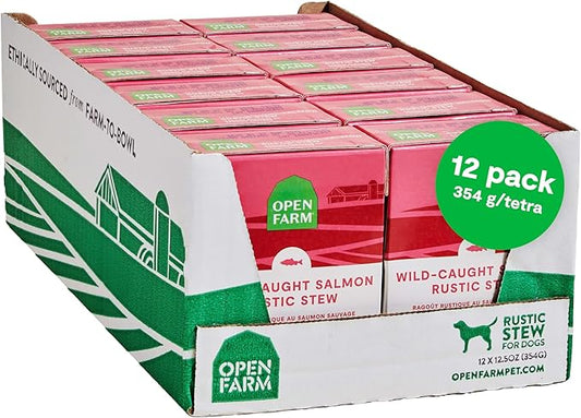 Open Farm Rustic Stews Wet Dog Food, Grain-Free, Complete & Balanced with Human-Grade Ingredients, Humanely-Raised Meat & Bone Broth, Wild-Caught Salmon Recipe, 12.5oz Packs (Case of 12)