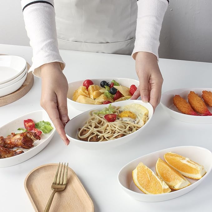 Au Gratin Baking Dishes for Oven Safe, Porcelain Mini Casserole Dish (4pc Set). 10oz Individual Gratin Dishes Set, Ceramic Small Baking Dish for Single Serving, Banana Split Bowls, 7.6x4.4in