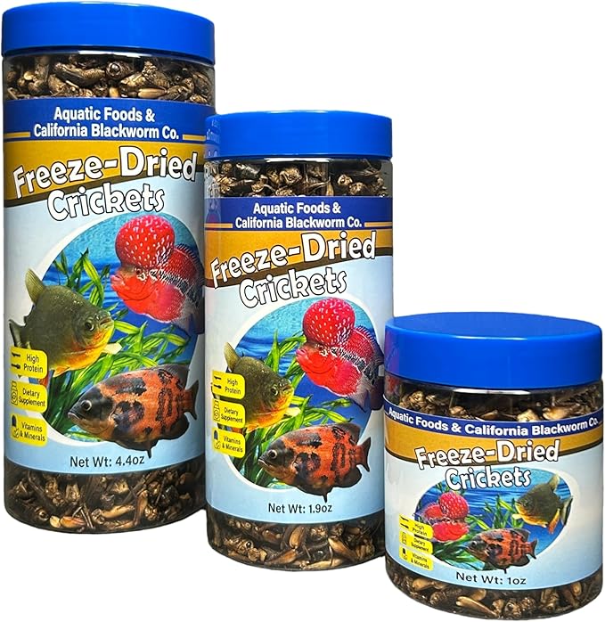 Aquatic Foods Inc. Crickets, Freeze Dried Crickets for Large Tropical Fish, Monster Fish, Reptiles, Turtles, Tortoises, Frogs, Hamsters, Birds, Rodents 6oz Canister