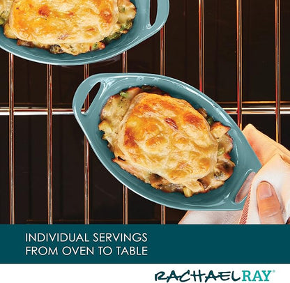 Rachael Ray Ceramics Au Gratin Set, Oval, Two 12-ounce, Agave Blue