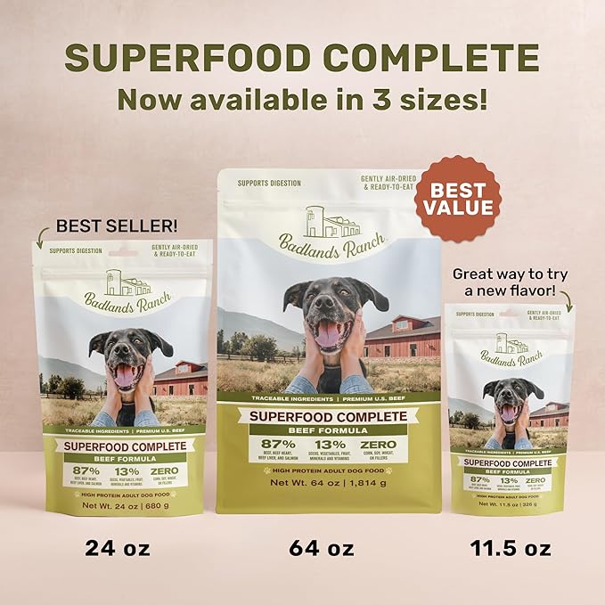 Superfood Complete, Air-Dried Adult Dog Food - High Protein, Zero Fillers, Superfood Nutrition by Katherine Heigl (11.5 oz., Beef Formula)