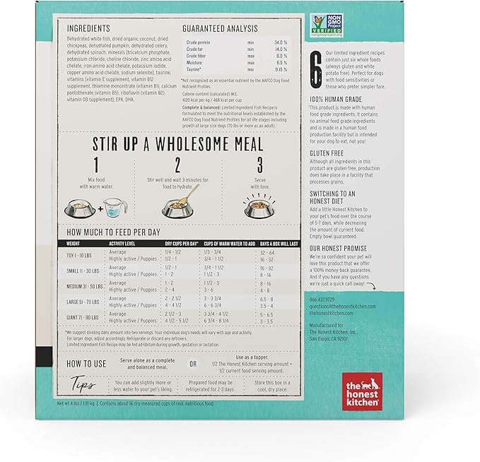 The Honest Kitchen Dehydrated Limited Ingredient Fish Dog Food, 4 lb Box