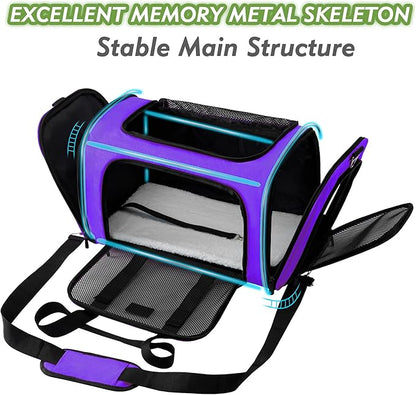 Soundy Dog Carrier Cat Carriers Airline Approved Pet Carrier for Small Medium Dogs Cats Under 15Lbs Puppies Collapsible Soft Sided TSA Travel Puppy Carrier Bag (Medium, Purple)