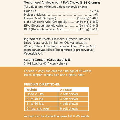 Salmon Oil for Dogs - 180 Soft Chew Omega Treats for Skin and Coat - Fish Oil Blend of Essential Fatty Acids, Omega 3 and 6, Vitamins, Antioxidants and Minerals - Made in USA