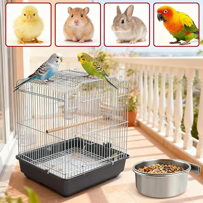 TBWHL Parrot Feeding Cups Hanging Pet Animal Stainless Steel Birdcage Bowls Bird Bowls for Cage Parakeet Birds Cage Accessories Suitable Small and Medium Bird S