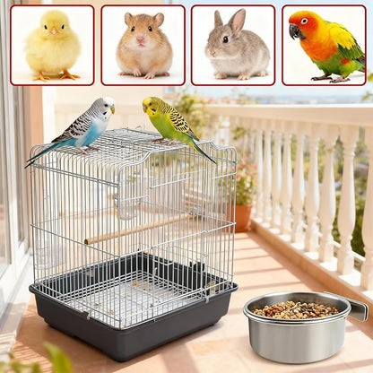 TBWHL Parrot Feeding Cups Hanging Pet Animal Stainless Steel Birdcage Bowls Bird Bowls for Cage Parakeet Birds Cage Accessories Suitable Small and Medium Bird S