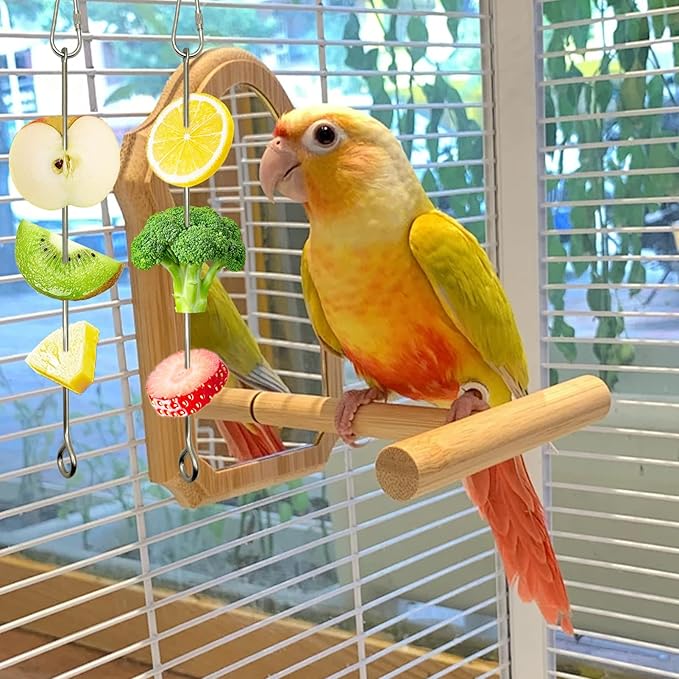 2pcs Bird Skewer Food Holder Parrot Fruit Skewer Feeder Stainless Steel Vegetable Stick Small Animal Foraging Parrot Cage Toy Hanging Holder(26cm / 10 in) (Parrot Fruit Skewe, Medium)