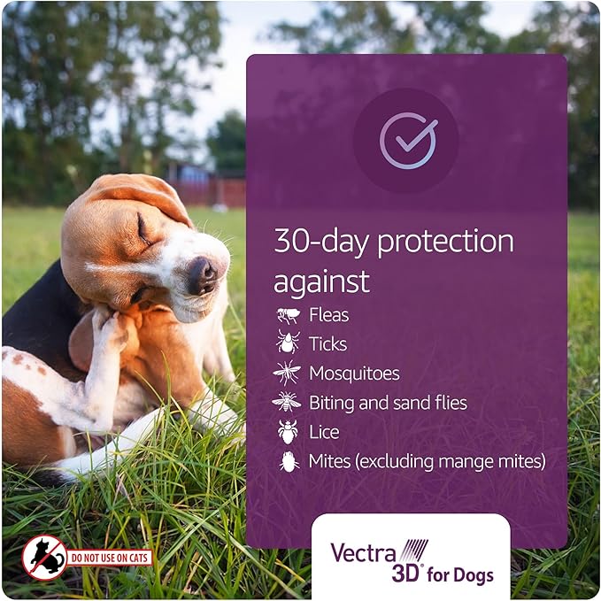 Vectra 3D for Dogs Flea, Tick & Mosquito Treatment & Prevention for Small Dogs (11 – 20 lbs) , 3 month supply