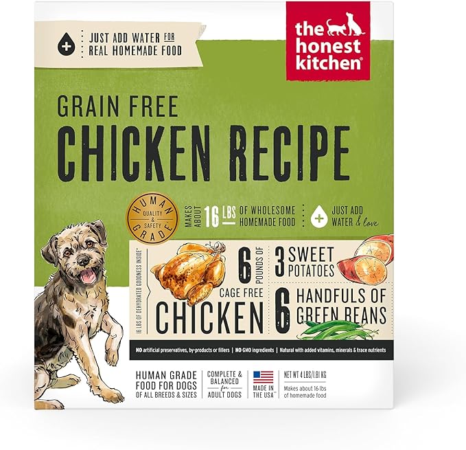 The Honest Kitchen Human Grade Dehydrated Grain Free Dog Food – Complete Meal or Dog Food Topper – Chicken 4 lb (makes 16 lbs)