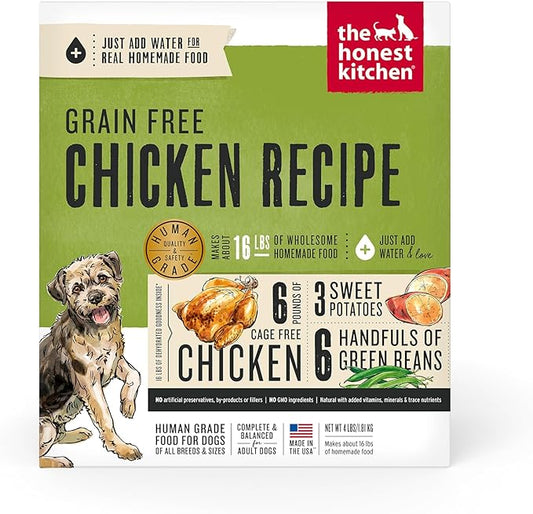 The Honest Kitchen Human Grade Dehydrated Grain Free Dog Food – Complete Meal or Dog Food Topper – Chicken 4 lb (makes 16 lbs)