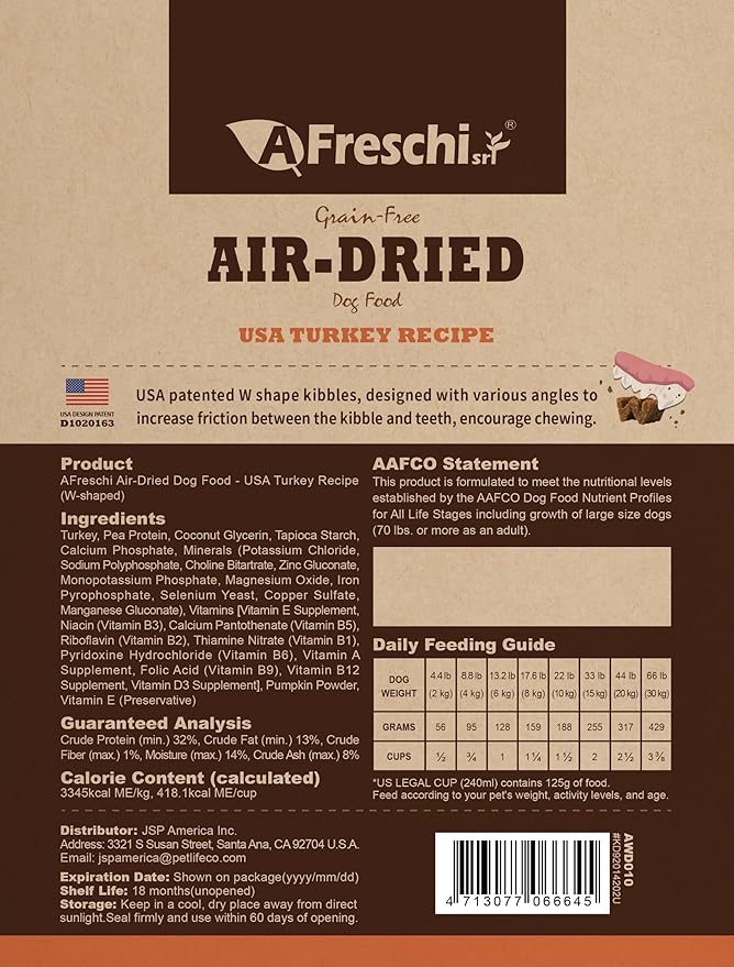 Afreschi Air-Dried Dog Food Turkey Recipe 1 lb, All-Natural, Complete & Balanced, Single-Animal Protein, Grain-Free, High-Protein, Limited Ingredients
