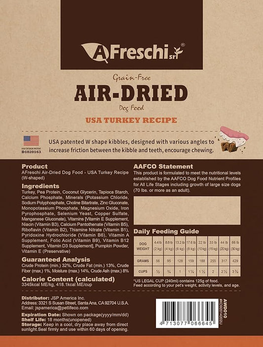 Afreschi Air-Dried Dog Food Turkey Recipe 1 lb, All-Natural, Complete & Balanced, Single-Animal Protein, Grain-Free, High-Protein, Limited Ingredients