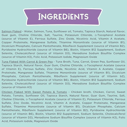 LOVE, NALA - Natural Adult Cat Wet Food - FLAKED Variety Pack - Salmon, Tuna, Chicken - Grain Free, Non-GMO, Lean Protein, Omega 3, Digestive Fiber Blend, Added Minerals & Vitamins - 12 Pack