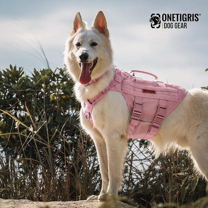 OneTigris Tactical Dog Harness for Small Dog, No Pull Small Dog Vest Harness with Handles Breathable Military Dogs Molle Vests for Walking Hiking Training (Pink, Medium)