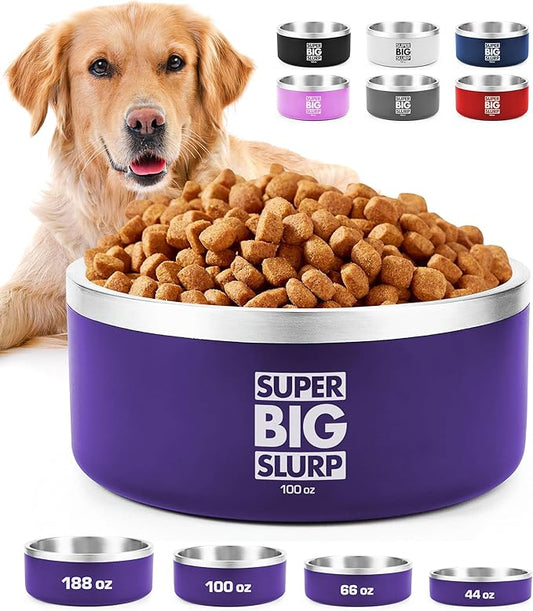 Tuff Pupper 100 oz Heavy Duty Insulated Stainless Steel Dog Bowl for Large Dogs, Non-Slip Base, Dishwasher Safe