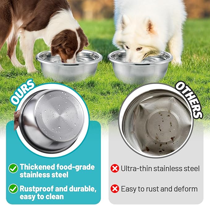 2Pcs 1.3 Gallons Large Dog Bowls - Food Grade Stainless Steel Metal Water Bowl, Ample Capacity & Easy to Clean Food Bowls for Large X-Large Dogs Indoor Outdoor
