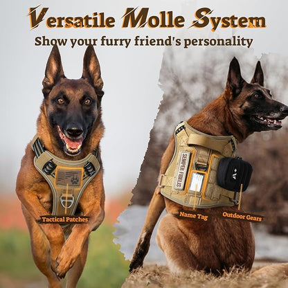 rabbitgoo Dog Harness Medium Sized No Pull, Tactical Service Pet Vest with Molle and Control Handle, Adjustable and Reflective Military Harness for Easy Walking and Training, Brown, M