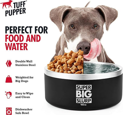 Tuff Pupper 100 oz Heavy Duty Insulated Stainless Steel Dog Bowl for Large Dogs, Non-Slip Base, Dishwasher Safe