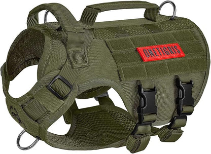 OneTigris Tactical Dog Harness for Small Dogs, No Pull Small Dog Vest Harness Breathable Military Dogs Molle Vests with Handles, Harness for Walking Hiking Training (Green, XS)