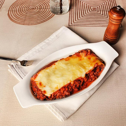 5 x 8 Inch Ceramic Oval Au Gratin Baking Dishes 12 OZ, Set of 4 Banana Split Bowls, for 1 or 2 Person Servings, Bakeware with Handle(10.3 IN) for Kitchen and Home, Oven & Microwave Safe