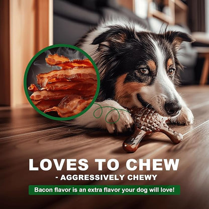 Tough Dog Chew Toy for Aggressive Chewers – Durable Bacon Flavored Nylon Bone for Large Dogs, Fillable Dental Toy for Teething, Indoor Chewing & Crate Training, Boredom Relief Gift