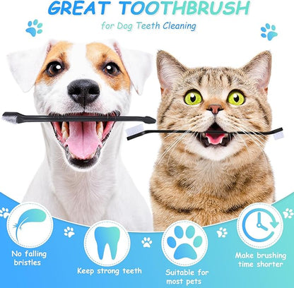 Honeydak Dog Toothbrush Bulk Dual Headed Dental Brushes Dogs Tooth Brushing Kit Long Handle Pet Tooth Brush for Puppy Large Small Cats and Most Pets Teeth Cleaning Dental Supplies(70 Pcs,Black)