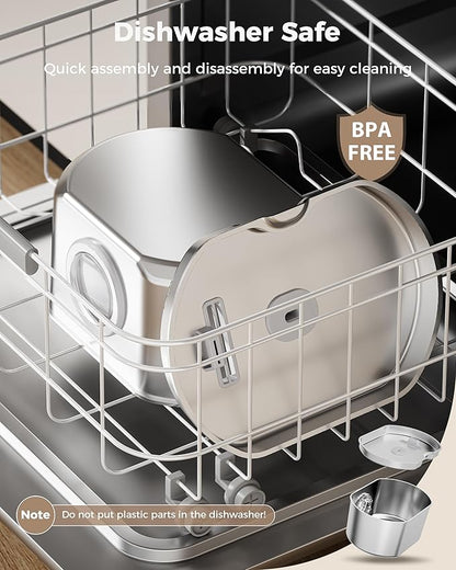 Cat Water Fountain Stainless Steel - Pet Drinking Fountain for Cats Indoor - 2.2L/74oz Automatic Water Dispenser with Watering Level Window (1 Filter)