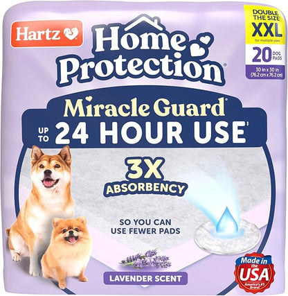 New! Hartz Home Protection Miracle Guard Lavender Scented USA Made Dog Pads, XXL Size 20 Count, 24 Hour Use, Won't Leak and Odor Eliminating