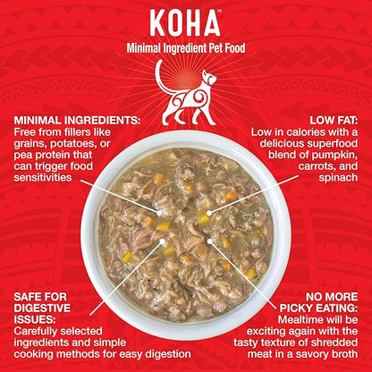 KOHA Pure Shreds Beef Entrée for Cats, Single Meat Wet Cat Food, 2.8oz Cans (Pack of 24)