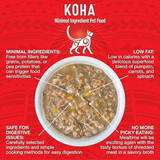 KOHA Pure Shreds Beef Entrée for Cats, Single Meat Wet Cat Food, 2.8oz Cans (Pack of 24)