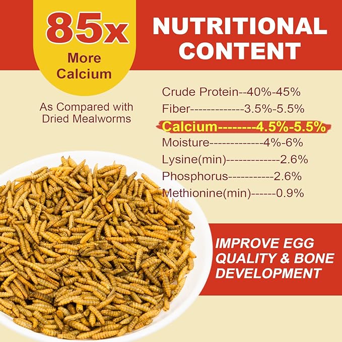22LB Dried Black Solider Fly Larvae, BSFL is High Protein Chicken Feed with 85x More Calcium Than Dried Mealworms, Poultry Treats, Chickens Love, Birds Love, Hens Love, Ducks Love
