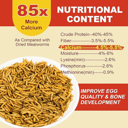 22LB Dried Black Solider Fly Larvae, BSFL is High Protein Chicken Feed with 85x More Calcium Than Dried Mealworms, Poultry Treats, Chickens Love, Birds Love, Hens Love, Ducks Love