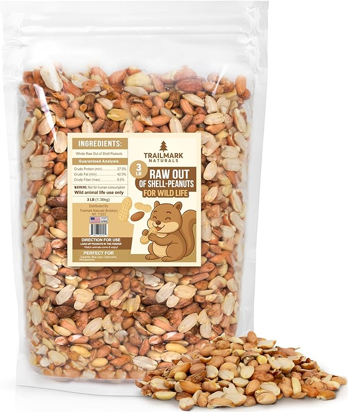 3 LB - Raw Shelled Peanuts For Squirrels, Out of Shell Peanuts For Birds and Wildlife- Squirrel Food, Wild Bird Seed - Grown in The USA