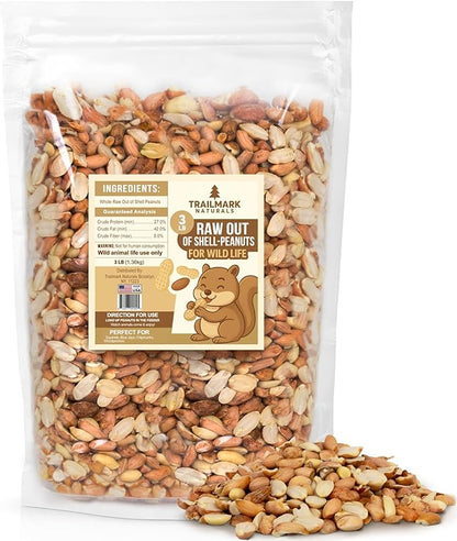 3 LB - Raw Shelled Peanuts For Squirrels, Out of Shell Peanuts For Birds and Wildlife- Squirrel Food, Wild Bird Seed - Grown in The USA