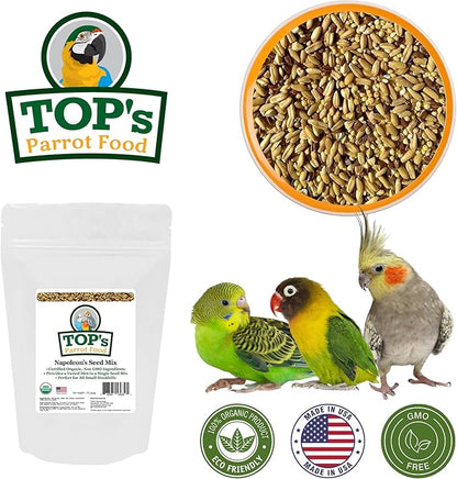 TOP's Napoleon's Seed Mix for All Small Hookbills, Non-GMO, Soy Free, Corn Free, USDA Organic Certified, 1 lb