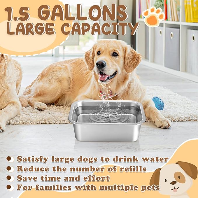 1.5 Gallons Large Dog Bowls - Food Grade Stainless Steel Dog Water and Food Bowl No Spilling, High Capacity for Medium Large Breed Dogs Indoor Outdoor