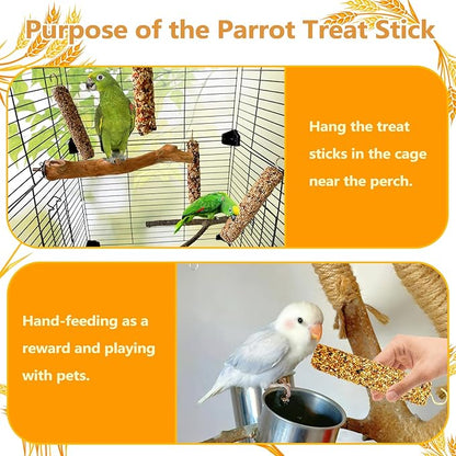 4PCS Parakeet Treat,Natural Parrots Treat Sticks,Vegetable & Grain Style Sticks,Bird Treats for Cockatiel Lovebirds Budgies Myna Canary Finches Conure