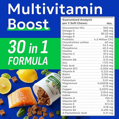 BARK&SPARK Dog Vitamins & Supplements - Multivitamin Chewable Treats for Dogs - Glucosamine Chondroitin for Joint Support + Omega for Skin & Coat + Probiotics - Multi Vitamin for Pets Health - 120Ct