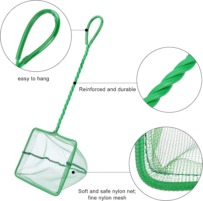 2 Pcs Aquarium Fish Net, 4 inches Fine Mesh Quick Catch Fish Net for Fish Tank Betta Fishing Net