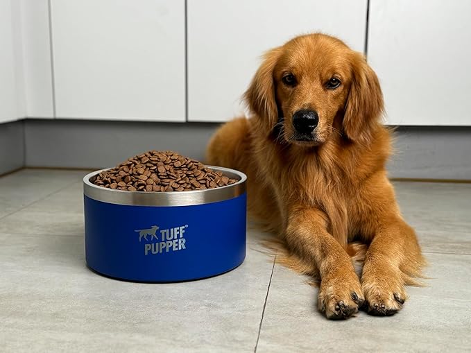 Tuff Pupper Heavy Duty Insulated Dog Bowl | Double Wall Stainless Steel Dog Food Dish | Non-Slip Spill Proof Dishwasher Safe Cat Bowl | Water Dish for Feeding Large Medium Small Pets (188oz, Blue)