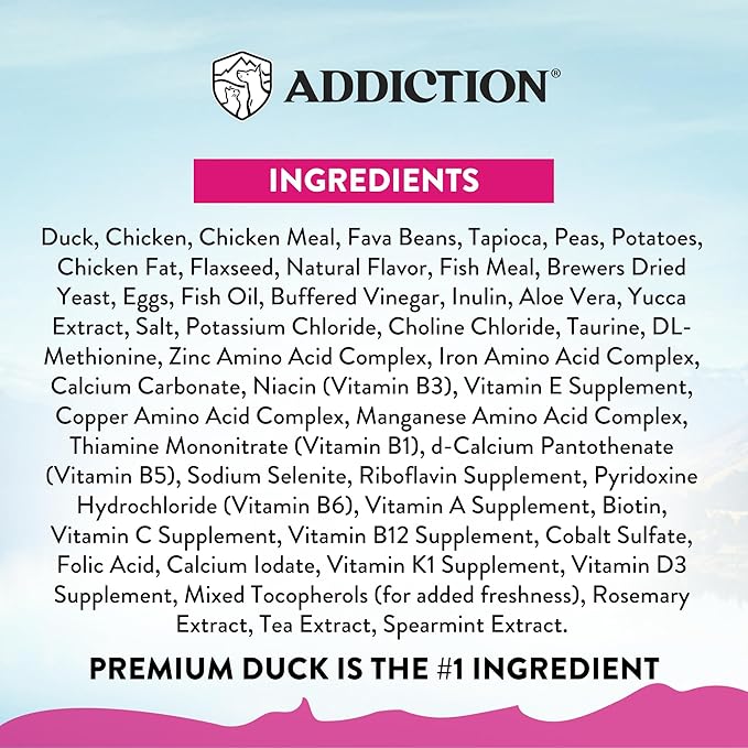 Addiction Duck Royale – Cage-Free New Zealand Duck Recipe – Feline Beauty Blend - Complete & Balanced - Gentle on Digestion - Grain-Free Dry Cat Food for All Life Stages – 4lbs