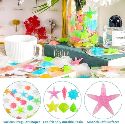 100 PCS Glow in The Dark Rocks - Mixed Color Luminous Stones Starfish-Shaped Sea Aquarium Glow Stones Fish Tank Rocks Outdoor Decor Garden Yard Walkway Pathway FD05MX100A